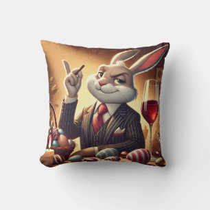 Elegant Easter Bunny with a Glass of Wine and Choc Cushion
