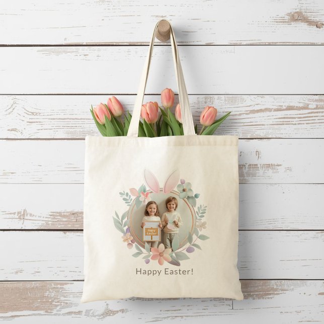 Elegant Easter Bunny Wreath Photo Tote Bag (Creator Uploaded)