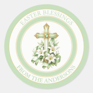 Elegant Easter Cross & Lilies Design  Classic Round Sticker