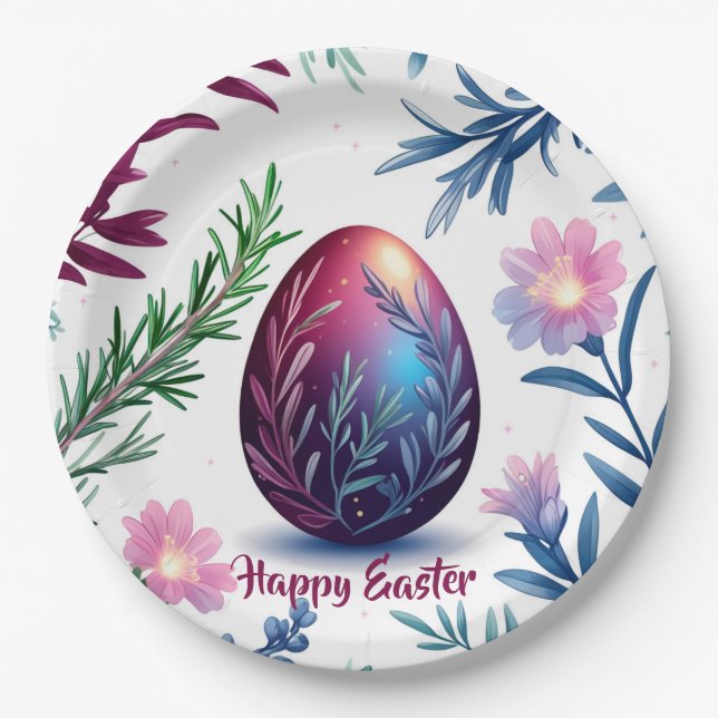 Elegant Easter Egg Botanical Art Paper Plate (Front)