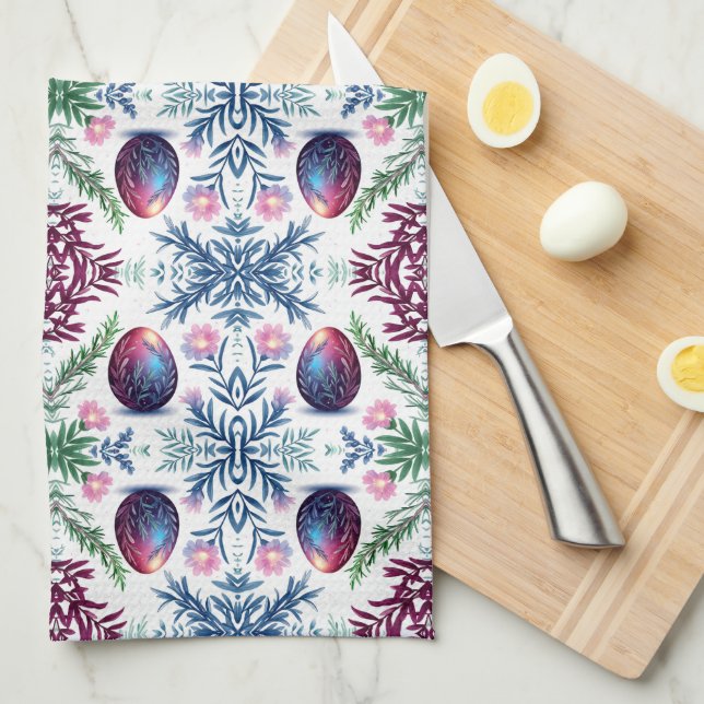 Elegant Easter Egg Botanical Art Tea Towel (Quarter Fold)