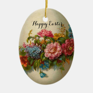 ELEGANT EASTER EGG WITH COLORFUL  FLOWERS CERAMIC TREE DECORATION