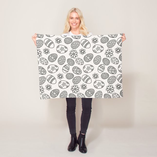 Elegant Easter Eggs Floral Pattern Fleece Blanket (In Situ)