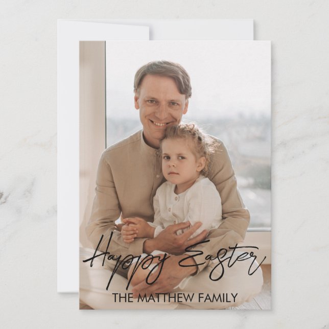 elegant Easter, father family Calligraphy photo Holiday Card (Front)