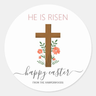 Elegant Easter Floral Calligraphy Christian Cross Classic Round Sticker