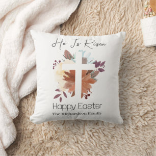  Elegant Easter Floral Calligraphy Christian Cross Cushion