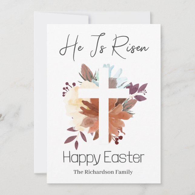  Elegant Easter Floral Calligraphy Christian Cross Holiday Card (Front)