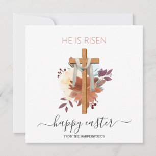 Elegant Easter Floral Calligraphy Christian Cross Holiday Card