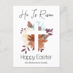 Elegant Easter Floral Calligraphy Christian Cross Holiday Postcard