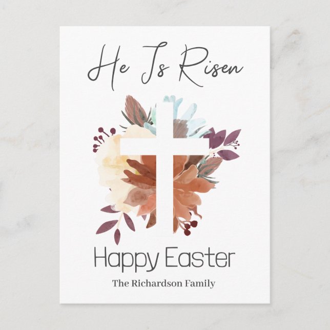  Elegant Easter Floral Calligraphy Christian Cross Holiday Postcard (Front)