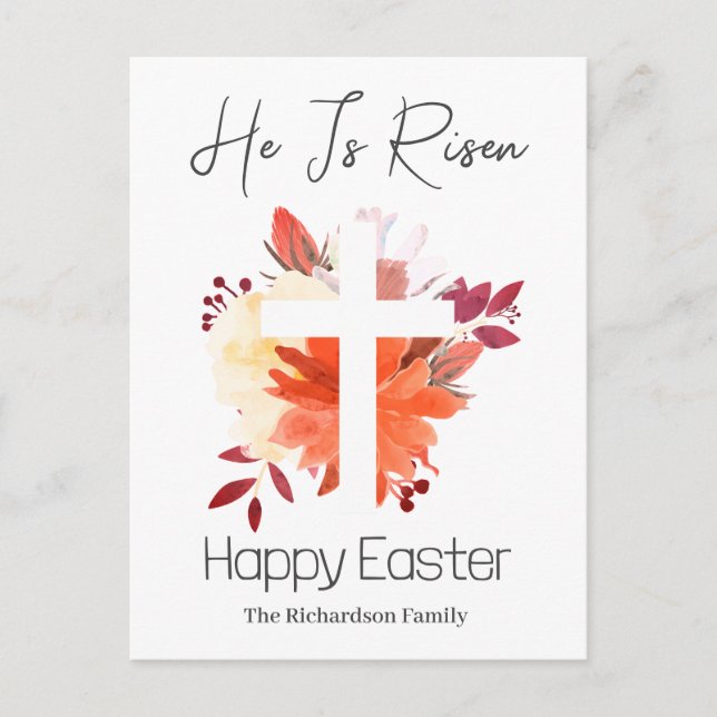  Elegant Easter Floral Calligraphy Christian Cross Holiday Postcard (Front)