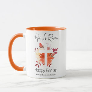 Elegant Easter Floral Calligraphy Christian Cross Mug