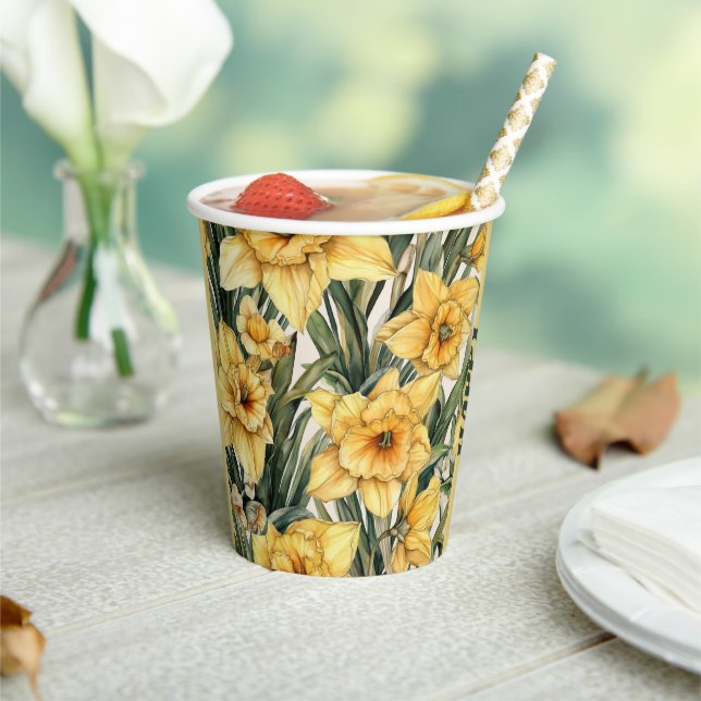 Elegant Easter Floral Daffodil Watercolor Design Paper Cups (Insitu)