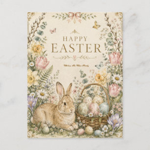 Elegant Easter Greeting,Blue White Porcelain style Postcard