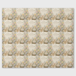 Elegant Easter Greeting,Blue White Porcelain style Wrapping Paper