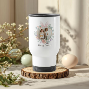 Elegant Easter Photo Frame   Bunny Wreath Design Travel Mug