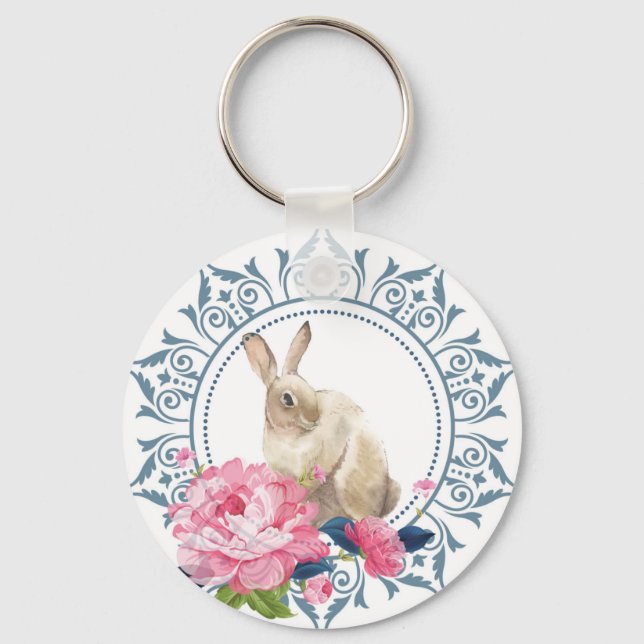 Elegant Easter Rabbit Key Ring (Front)