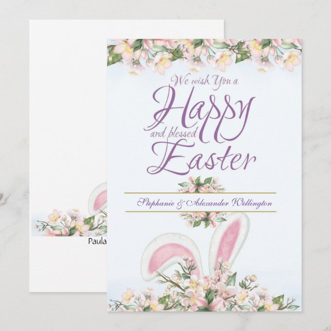 Elegant Easter Watercolor Floral Greeting Card (Front/Back)