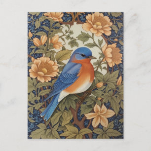 Elegant Eastern Bluebird William Morris Inspired Postcard