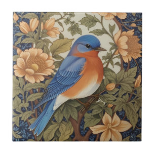Elegant Eastern Bluebird William Morris Inspired Tile