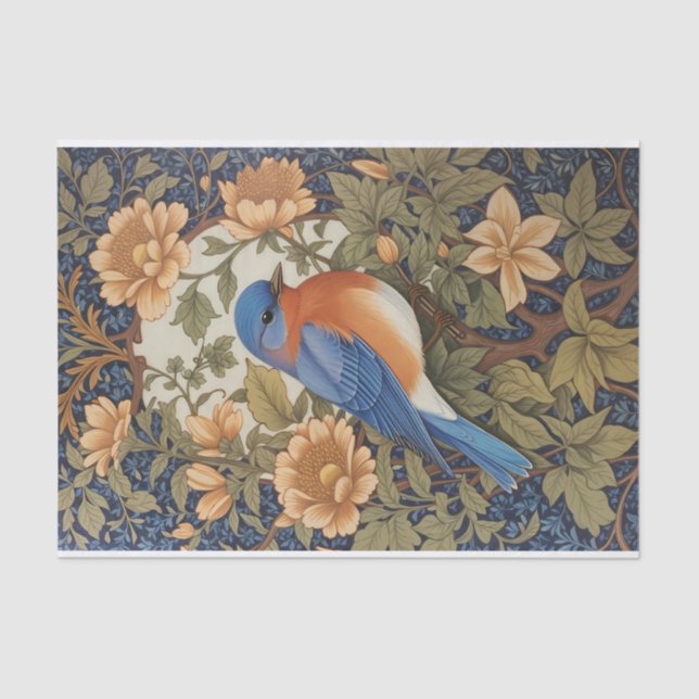 Elegant Eastern Bluebird William Morris Inspired Tissue Paper (Front)