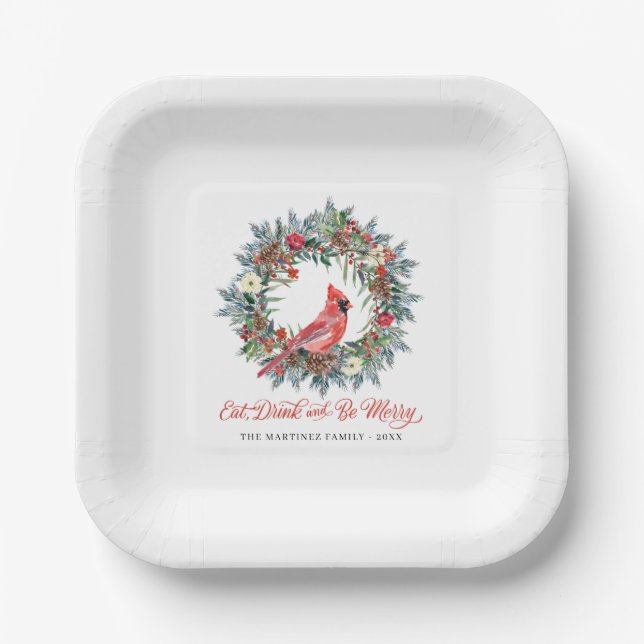 Elegant Eat Drink and be Merry Christmas Party Paper Plate (Front)