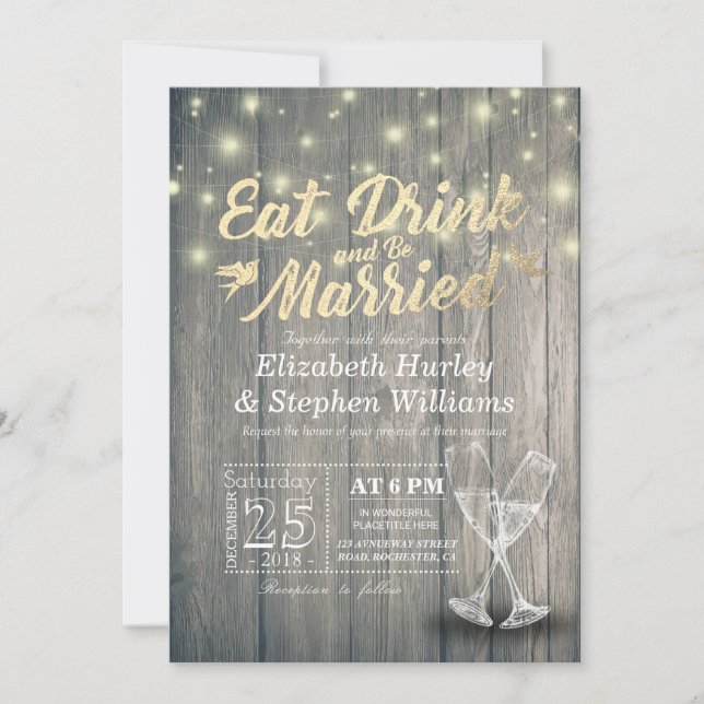 Elegant EAT Drink & Be Married Wedding Invitations (Front)