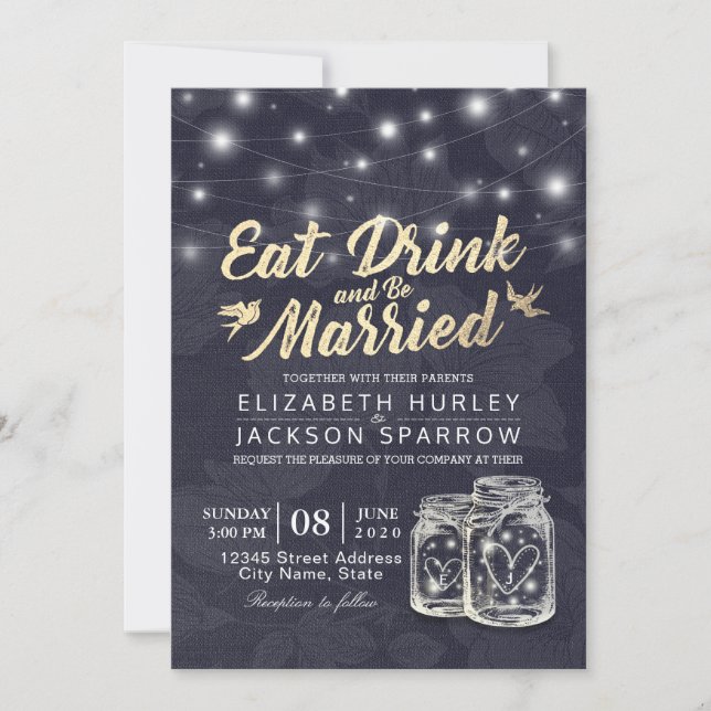 Elegant EAT Drink & Be Married Wedding Invitations (Front)