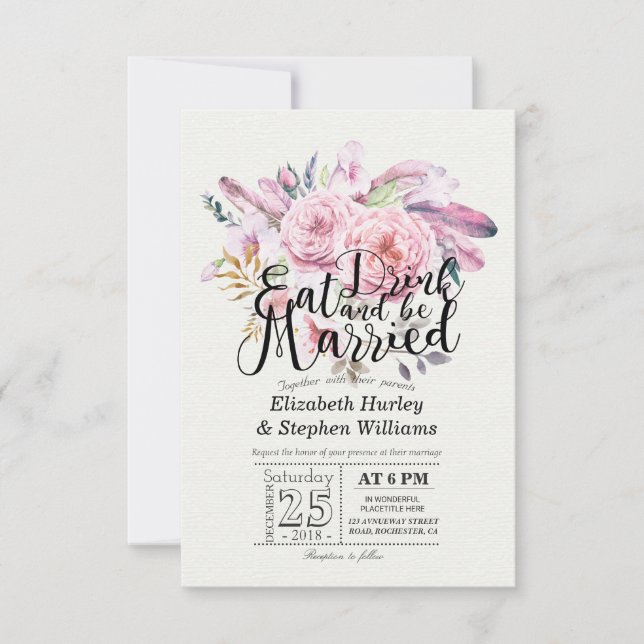 Elegant EAT Drink & Be Married Wedding Invitations (Front)