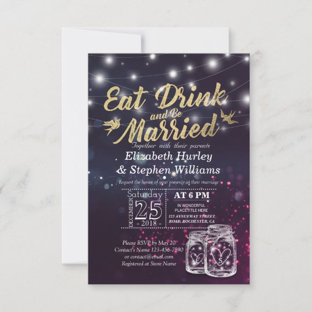 Elegant EAT Drink & Be Married Wedding Invitations (Front)