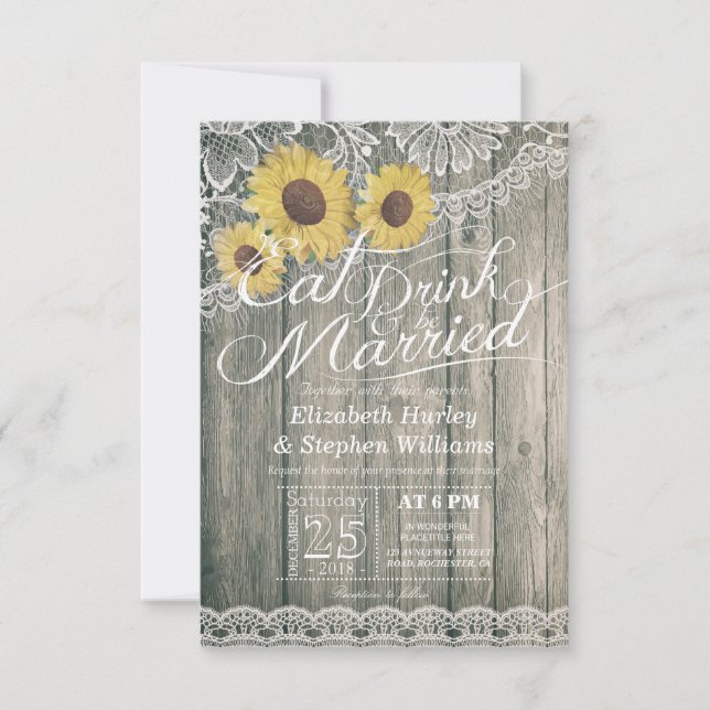 Elegant EAT Drink & Be Married Wedding Invitations (Front)