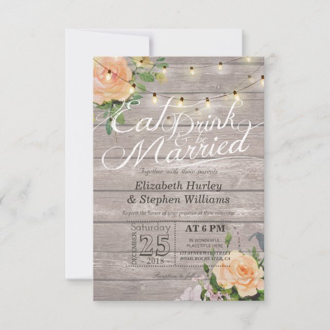 Elegant EAT Drink & Be Married Wedding Invitations (Front)