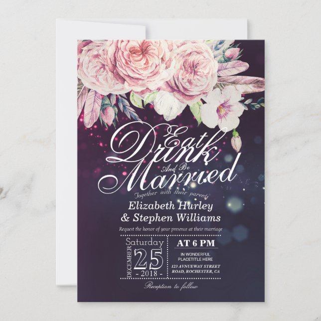 Elegant EAT Drink & Be Married Wedding Invitations (Front)