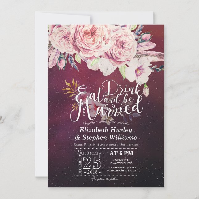 Elegant EAT Drink & Be Married Wedding Invitations (Front)