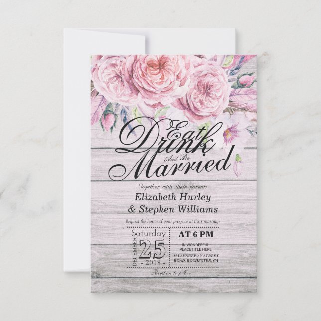 Elegant EAT Drink & Be Married Wedding Invitations (Front)
