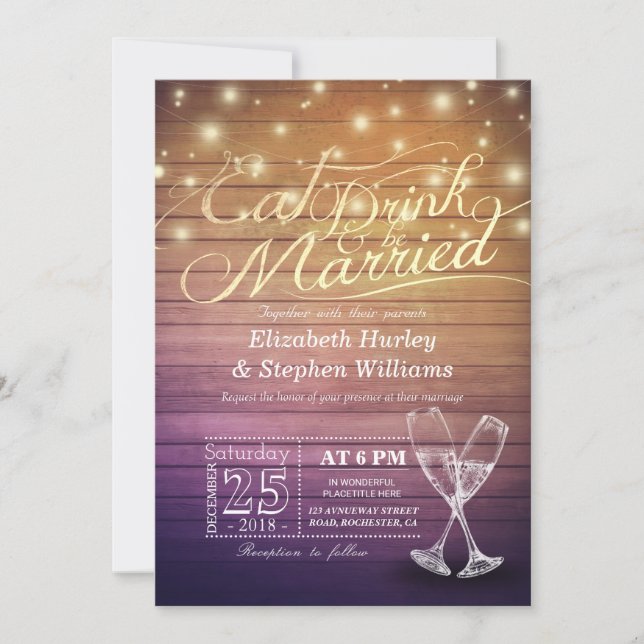 Elegant EAT Drink & Be Married Wedding Invitations (Front)