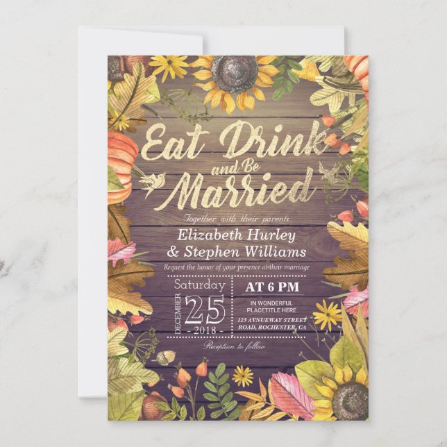 Elegant EAT Drink & Be Married Wedding Invitations (Front)