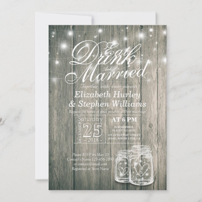 Elegant EAT Drink & Be Married Wedding Invitations (Front)