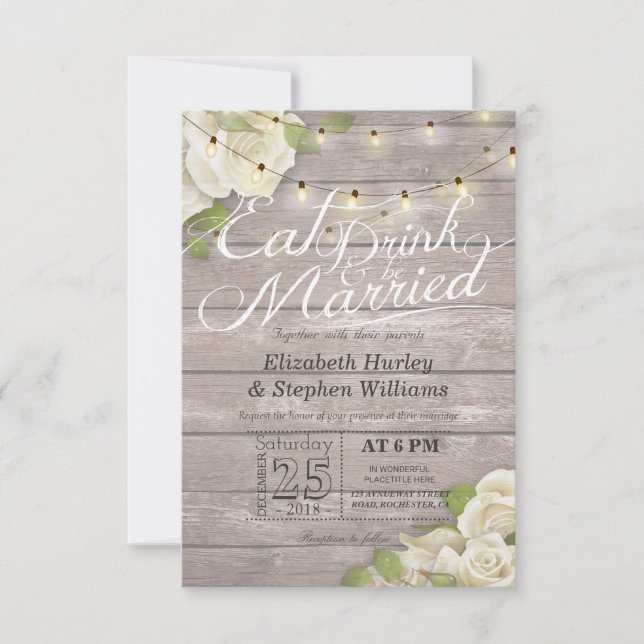 Elegant EAT Drink & Be Married Wedding Invitations (Front)