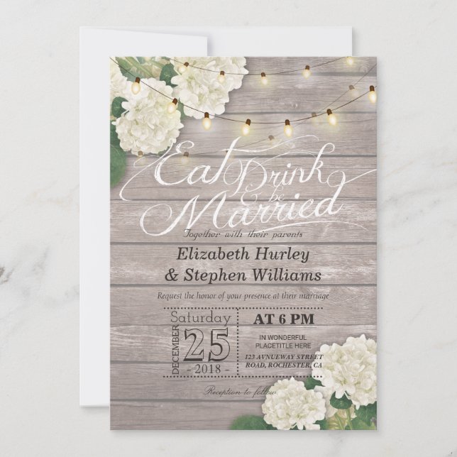 Elegant EAT Drink & Be Married Wedding Invitations (Front)