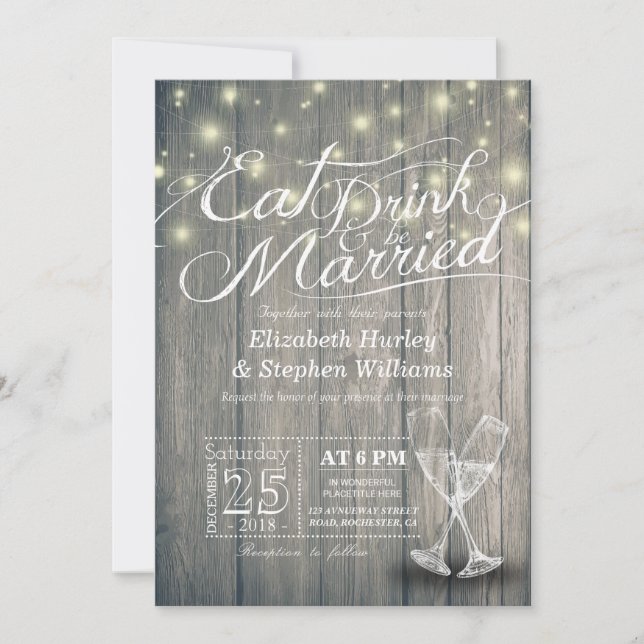 Elegant EAT Drink & Be Married Wedding Invitations (Front)