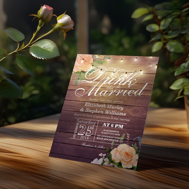 Elegant EAT Drink & Be Married Wedding Invitations (Creator Uploaded)