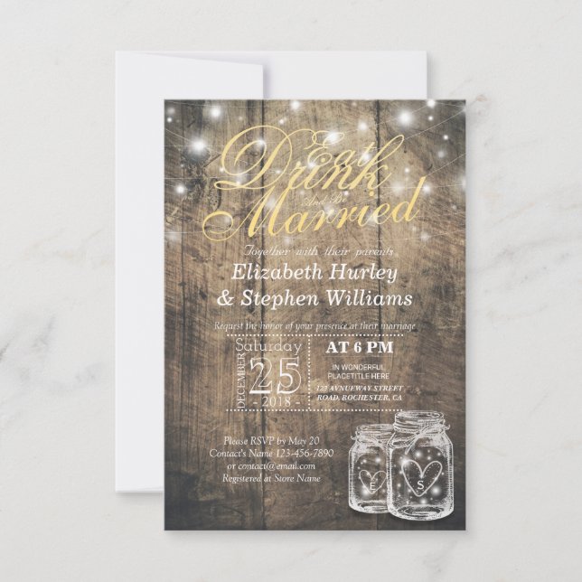 Elegant EAT Drink & Be Married Wedding Invitations (Front)