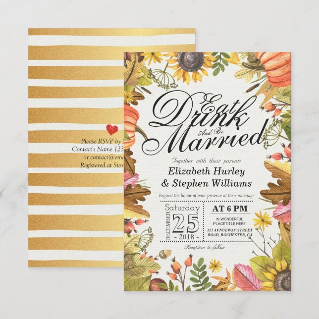 Elegant EAT Drink & Be Married Wedding Invitations (Front/Back)