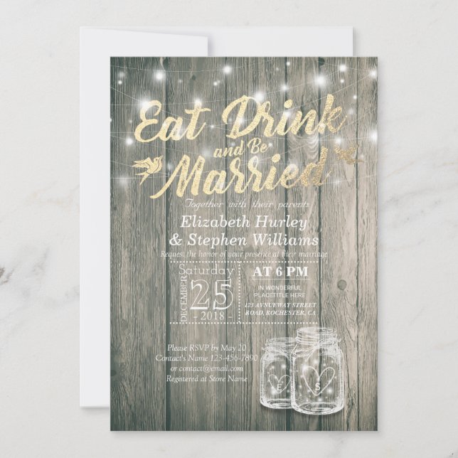 Elegant EAT Drink & Be Married Wedding Invitations (Front)