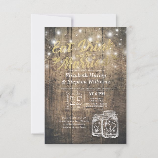 Elegant EAT Drink & Be Married Wedding Invitations (Front)
