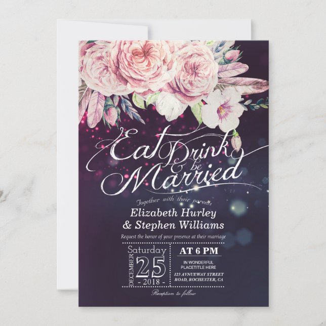 Elegant EAT Drink & Be Married Wedding Invitations (Front)