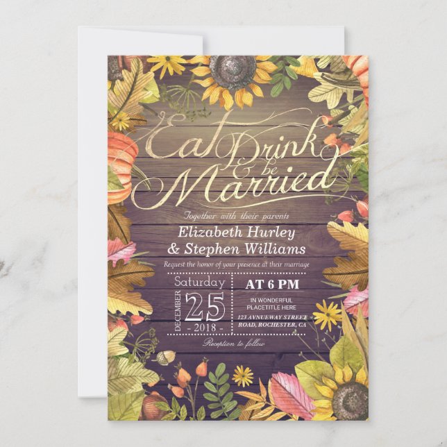 Elegant EAT Drink & Be Married Wedding Invitations (Front)