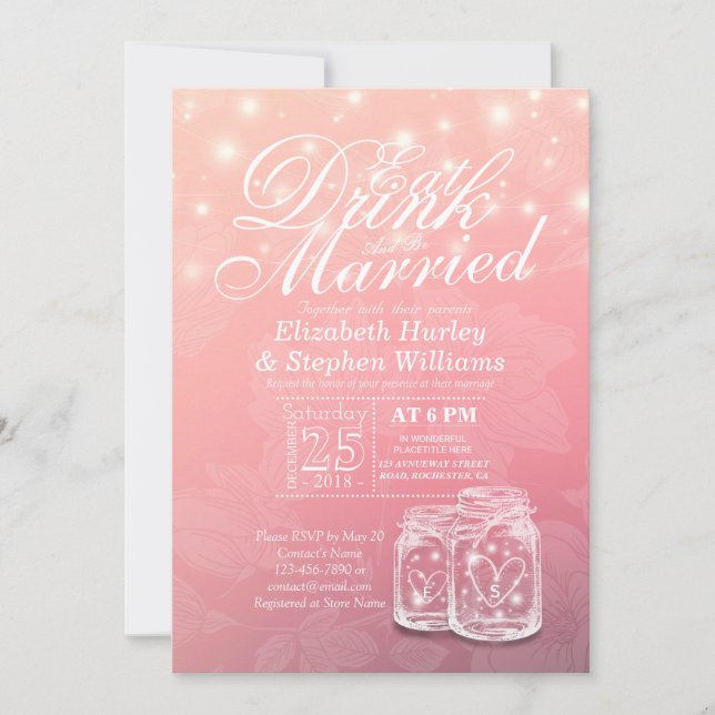 Elegant EAT Drink & Be Married Wedding Invitations (Front)