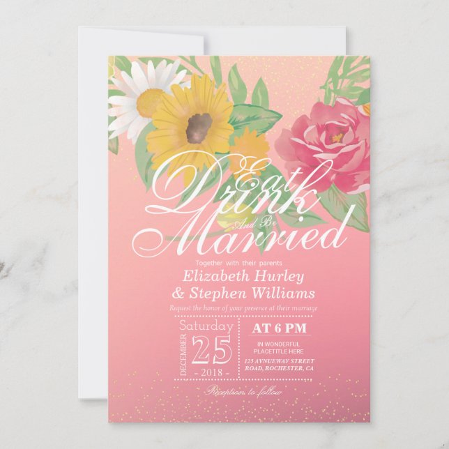 Elegant EAT Drink & Be Married Wedding Invitations (Front)